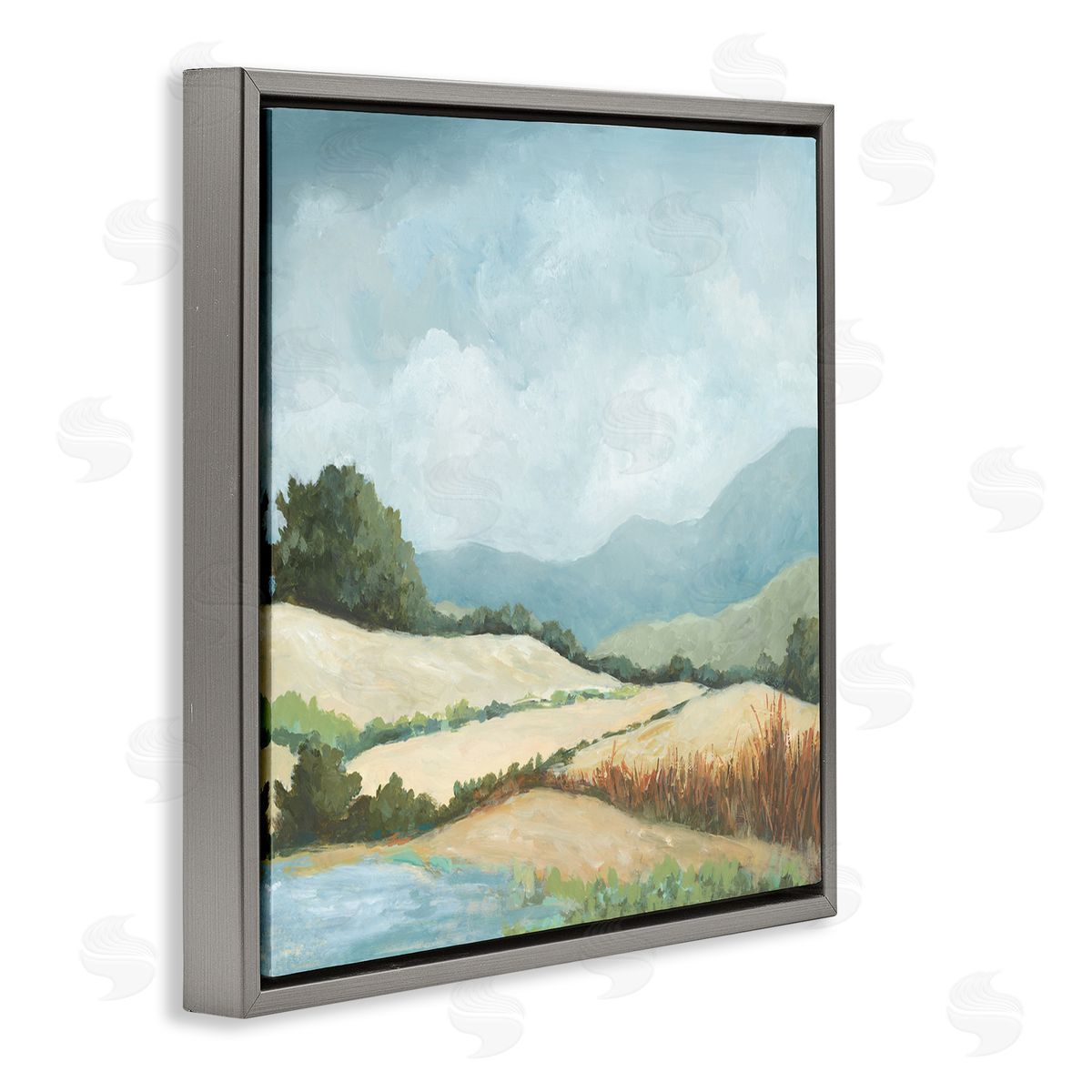 Jacob Q Scenic Rural Hills Gray Floating Frame Canvas Wall Art Print