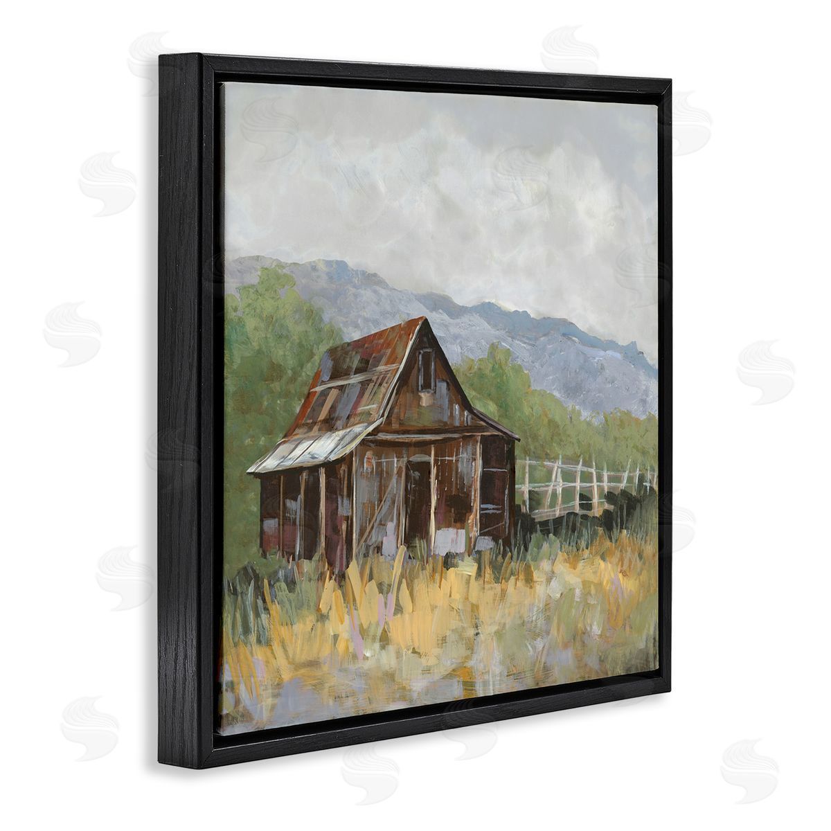 Jacob Q Rustic Rural Lodge Black Floating Frame Canvas Wall Art Print