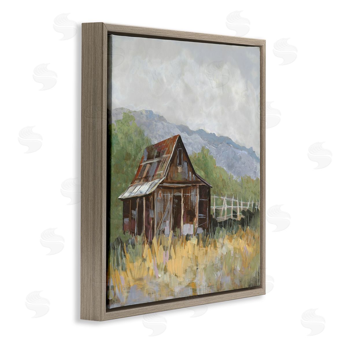 Jacob Q Rustic Rural Lodge Brown Floating Frame Canvas Wall Art Print