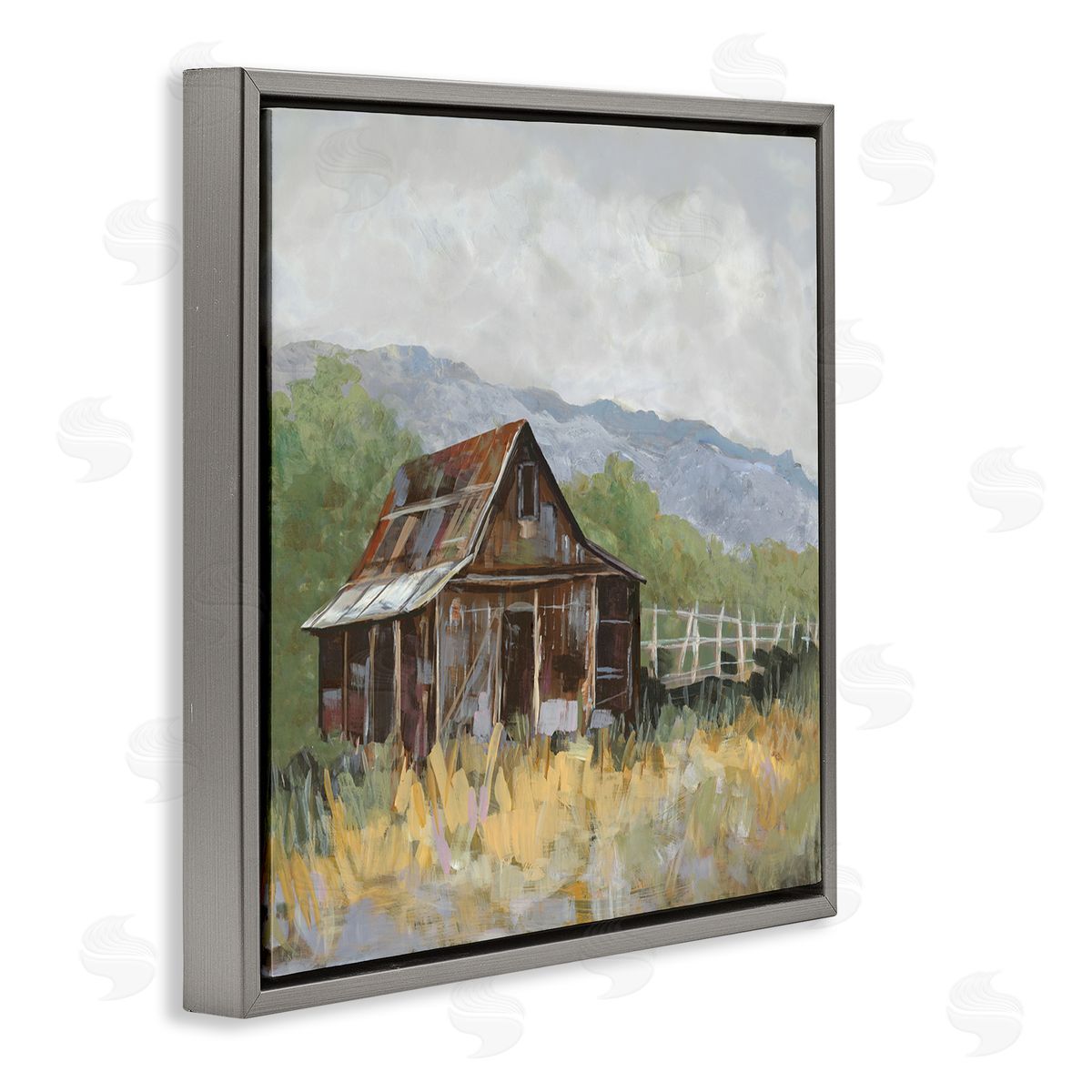 Jacob Q Rustic Rural Lodge Gray Floating Frame Canvas Wall Art Print