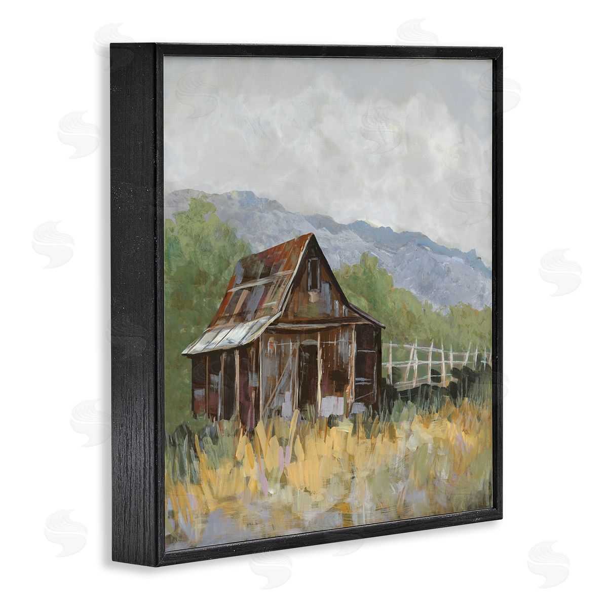 Jacob Q Rustic Rural Lodge Black Framed Giclee Wall Art Print