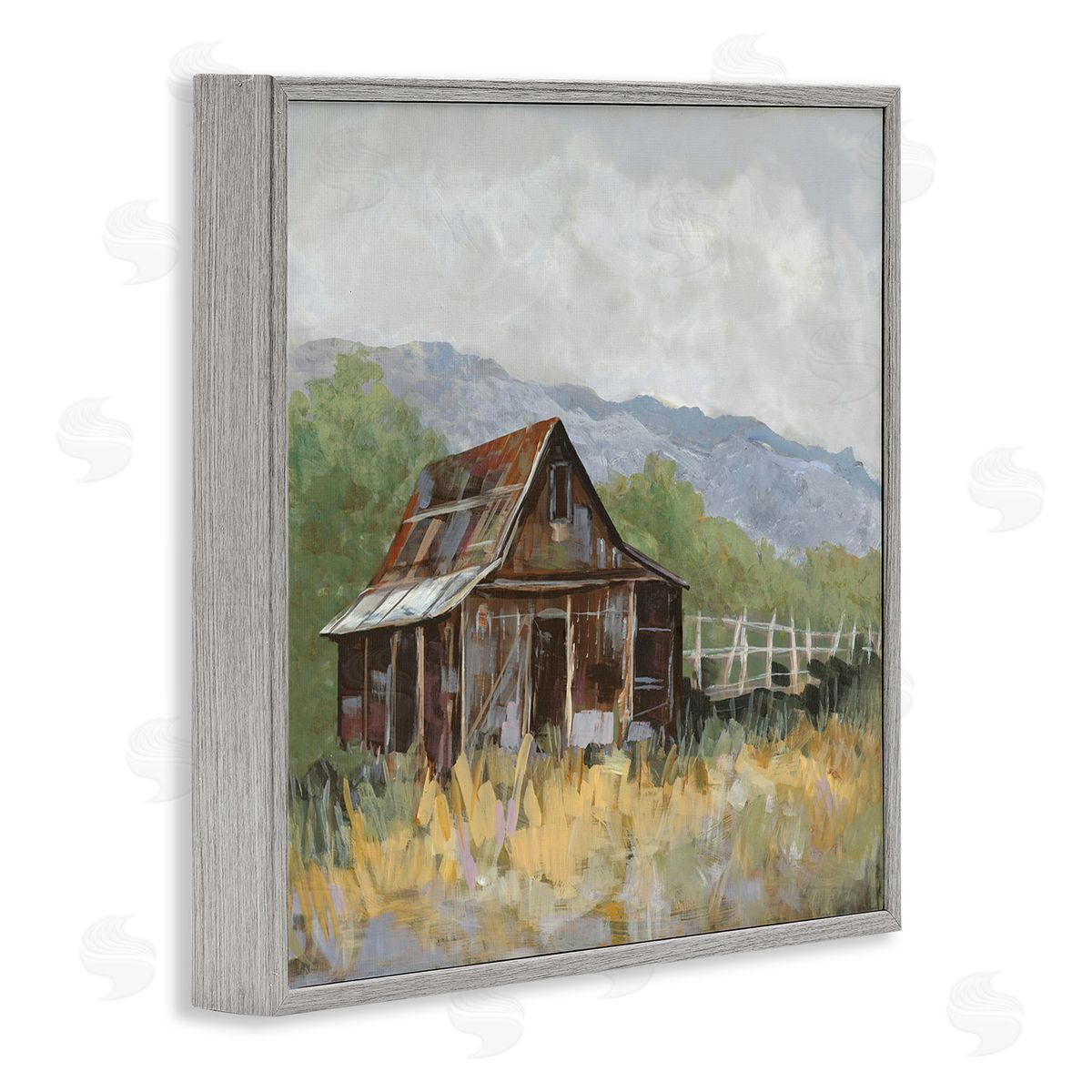 Jacob Q Rustic Rural Lodge Gray Framed Giclee Wall Art Print