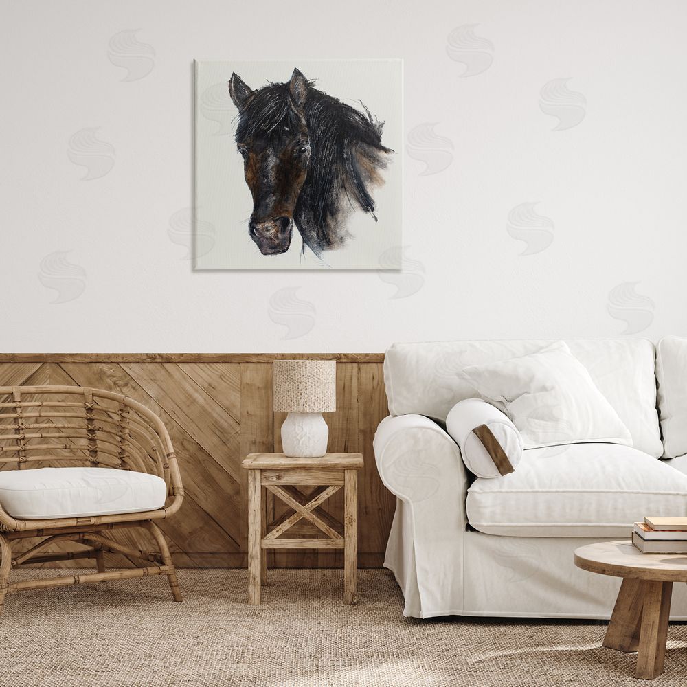 Filippo Ioco Paint Stroke Black Horse Canvas Wall Art Print in Room