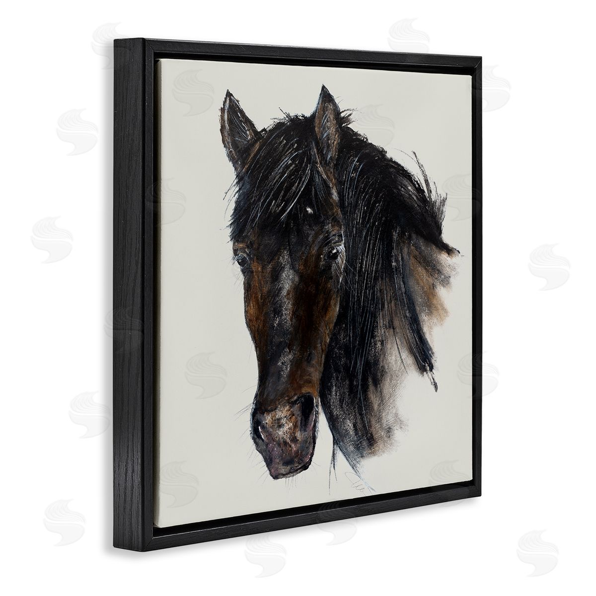 Filippo Ioco Paint Stroke Black Horse Black Floating Frame Canvas Wall Art Print