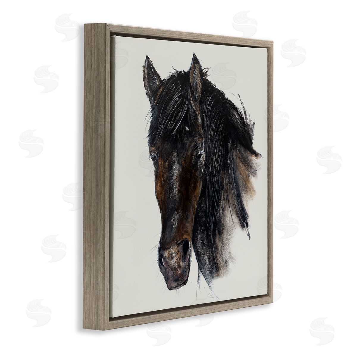Filippo Ioco Paint Stroke Black Horse Brown Floating Frame Canvas Wall Art Print