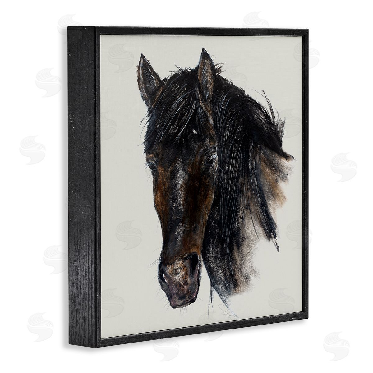Filippo Ioco Paint Stroke Black Horse Black Framed Giclee Wall Art Print