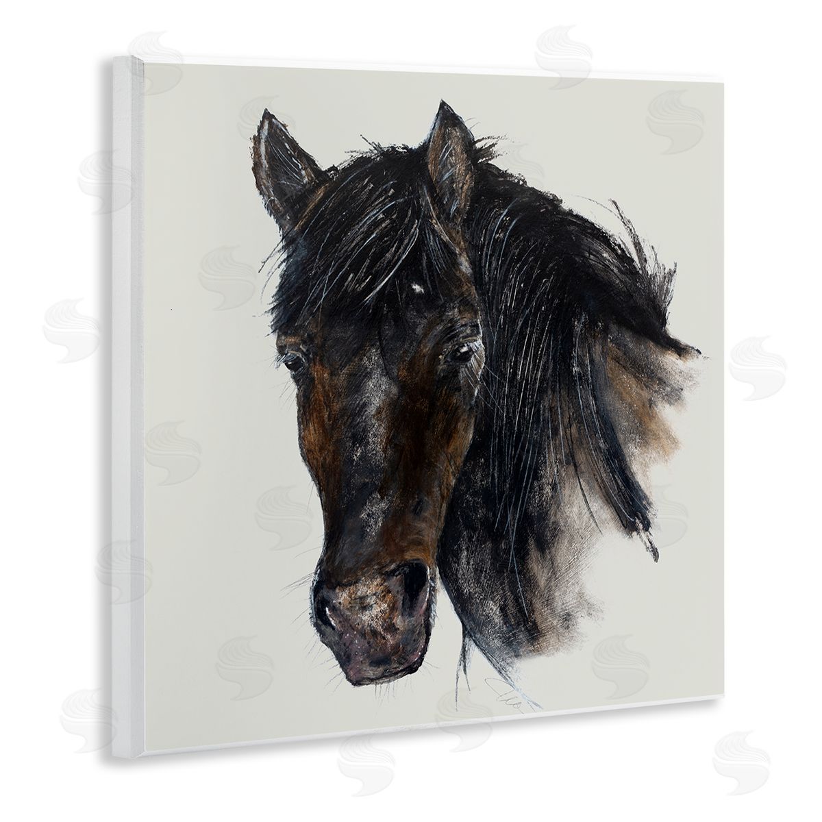 Filippo Ioco Paint Stroke Black Horse Wooden Wall Plaque Art Print