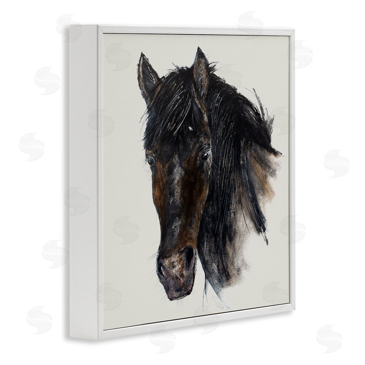 Filippo Ioco Paint Stroke Black Horse White Framed Giclee Wall Art Print