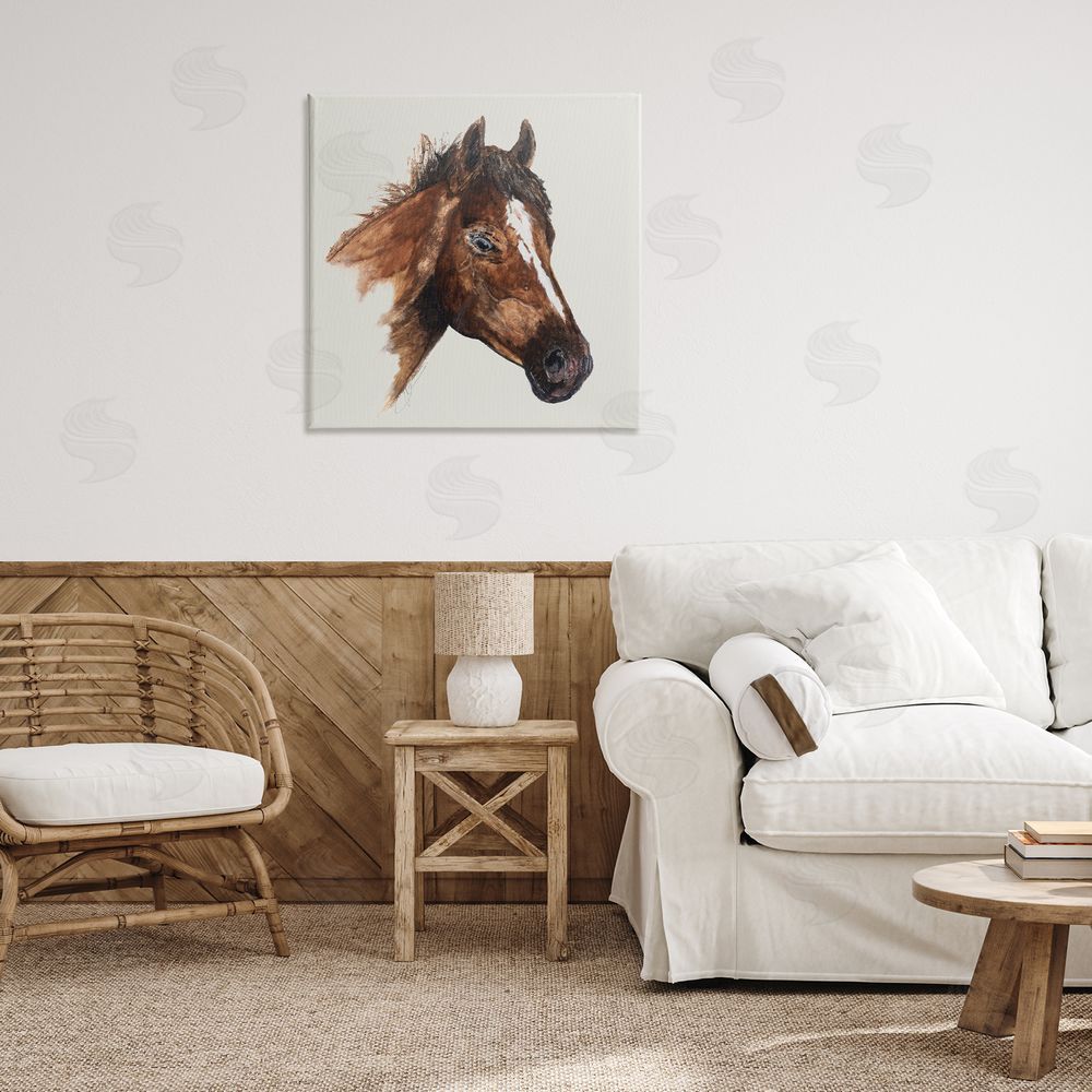 Filippo Ioco Detailed Brown Horse Canvas Wall Art Print in Room