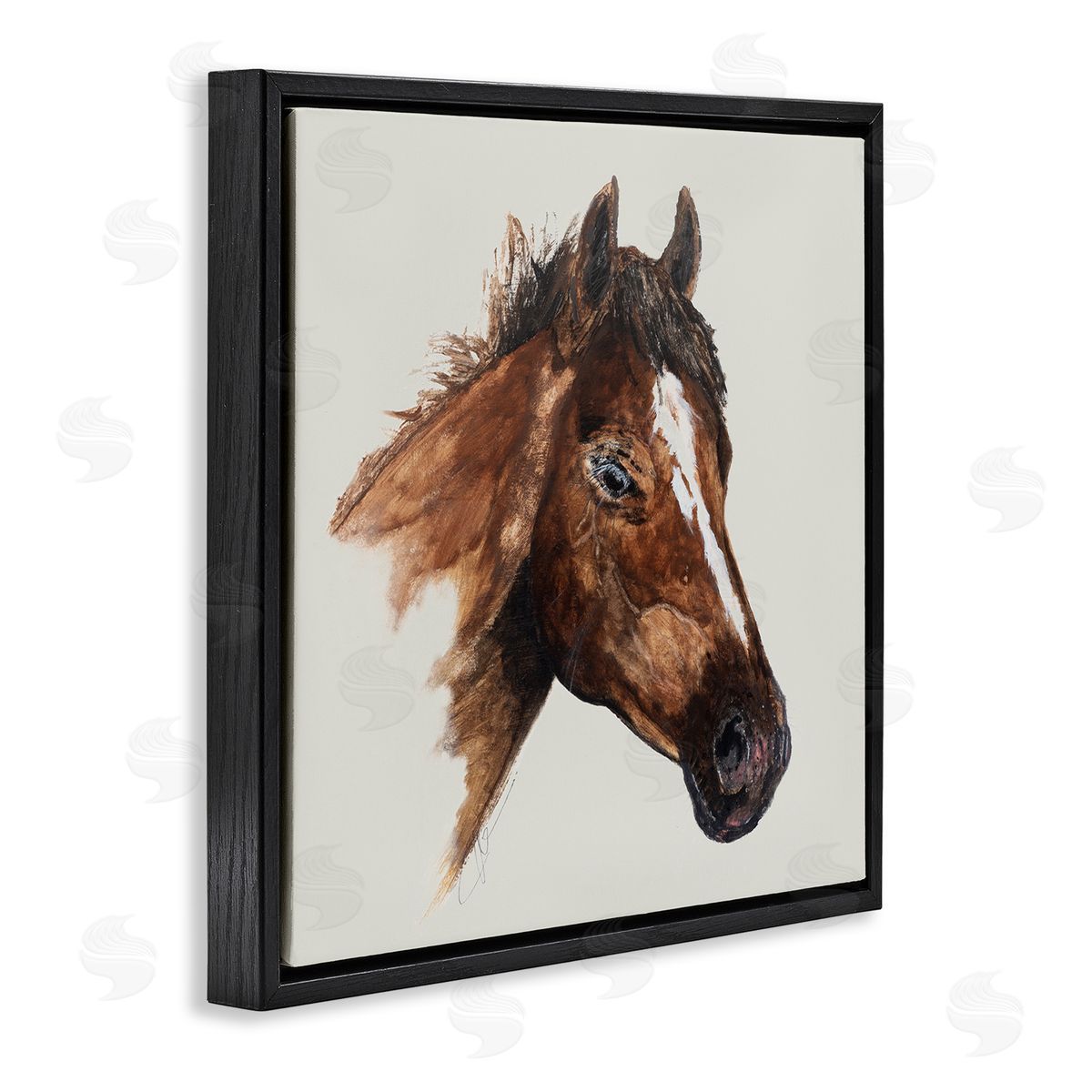 Filippo Ioco Detailed Brown Horse Black Floating Frame Canvas Wall Art Print