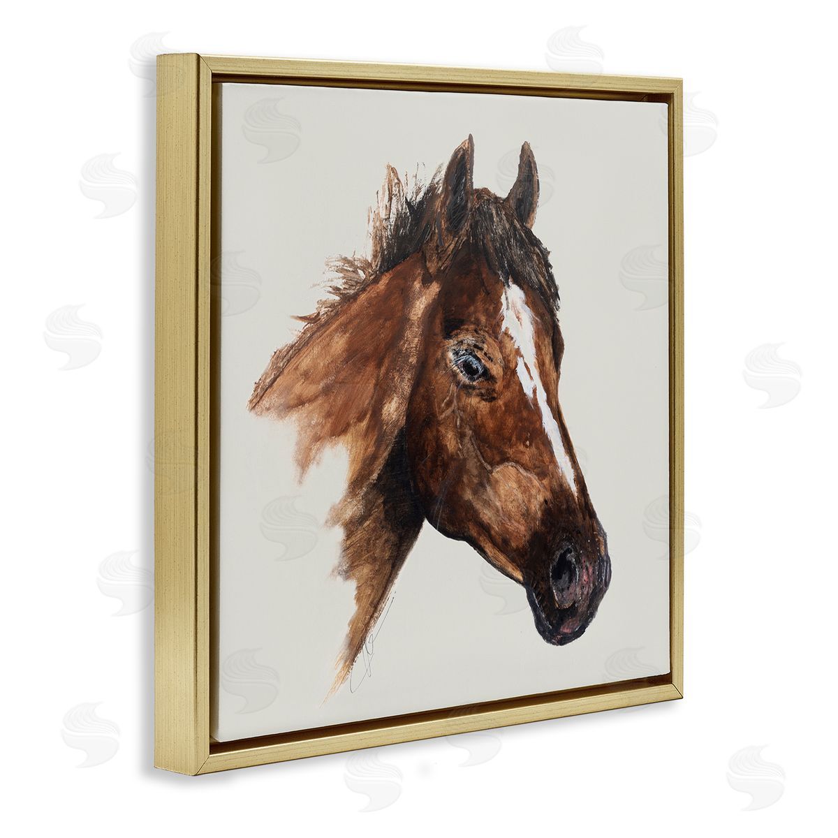 Filippo Ioco Detailed Brown Horse Gold Floating Frame Canvas Wall Art Print