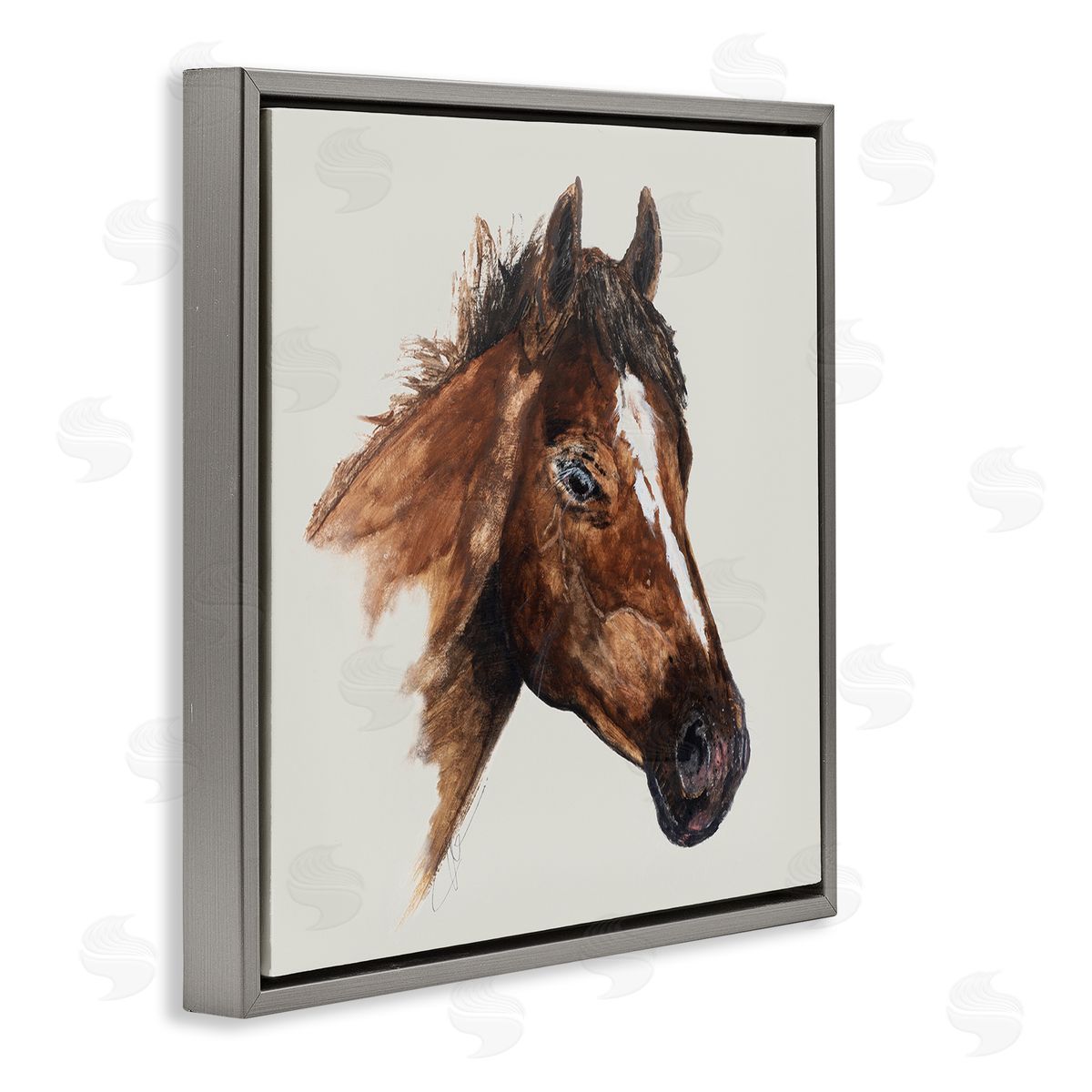 Filippo Ioco Detailed Brown Horse Gray Floating Frame Canvas Wall Art Print
