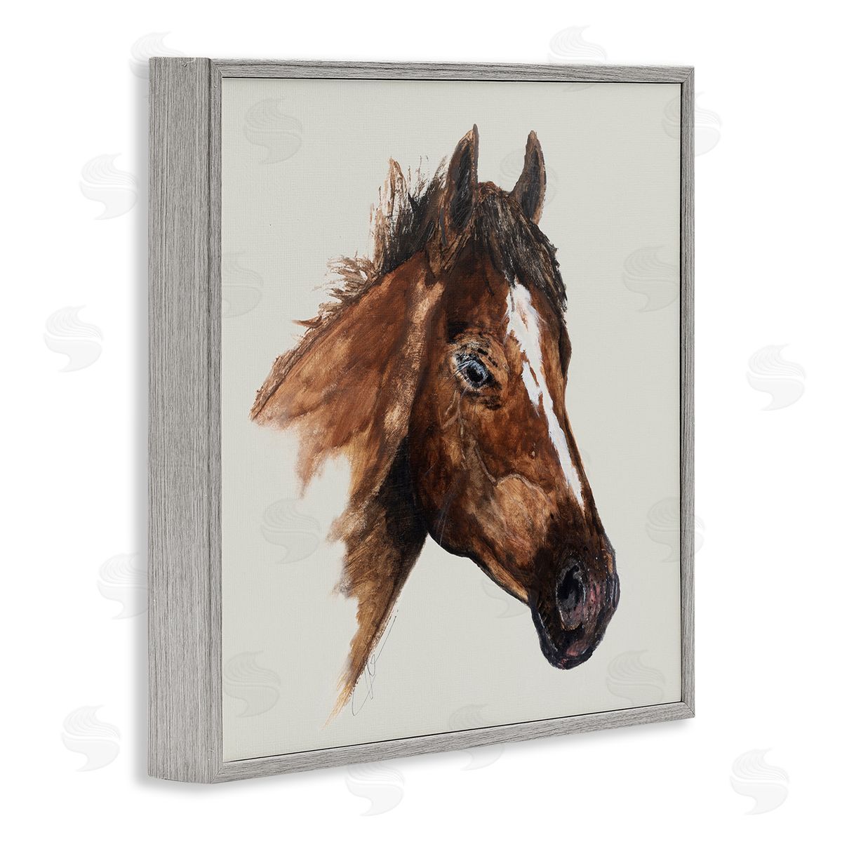 Filippo Ioco Detailed Brown Horse Gray Framed Giclee Wall Art Print