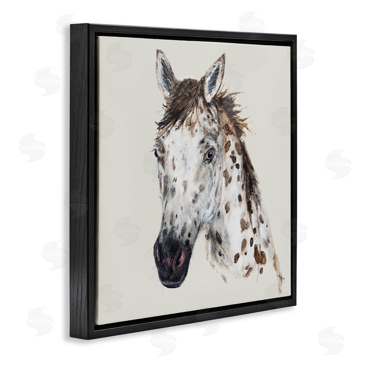 Filippo Ioco Charming Spotted Horse Black Floating Frame Canvas Wall Art Print