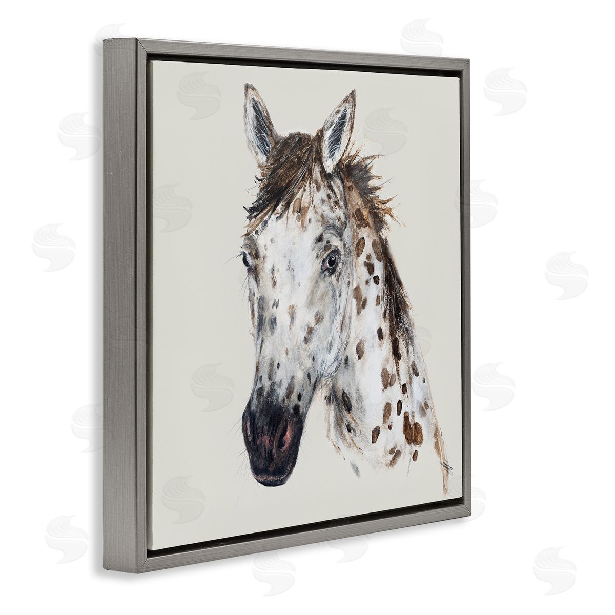 Filippo Ioco Charming Spotted Horse Gray Floating Frame Canvas Wall Art Print
