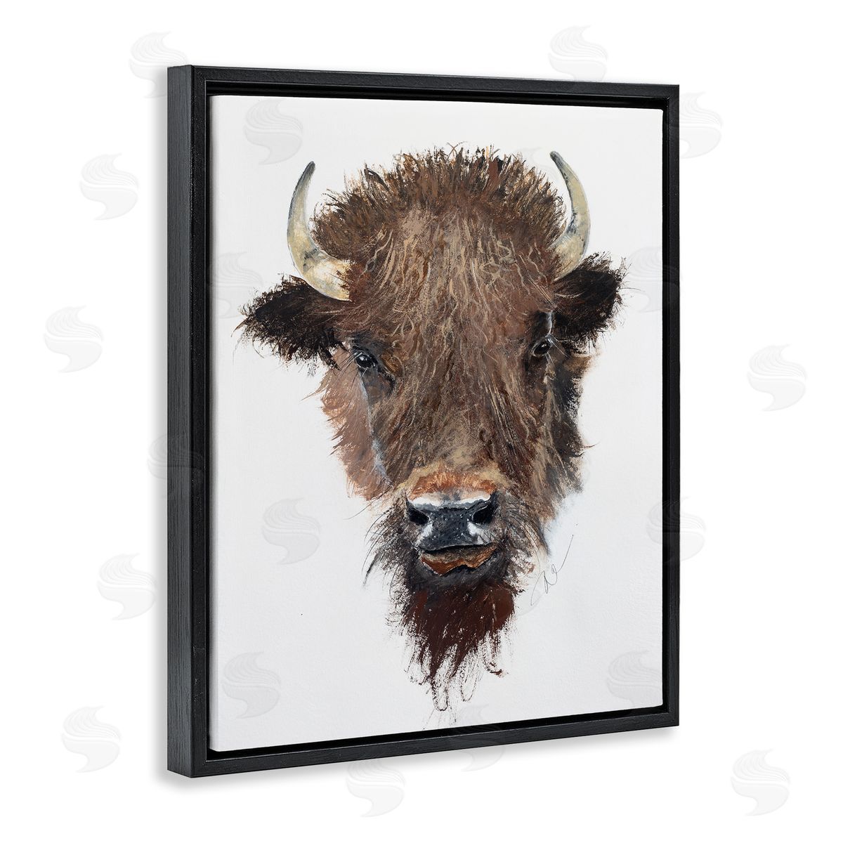 Filippo Ioco Western Bison Visage Black Floating Frame Canvas Wall Art Print