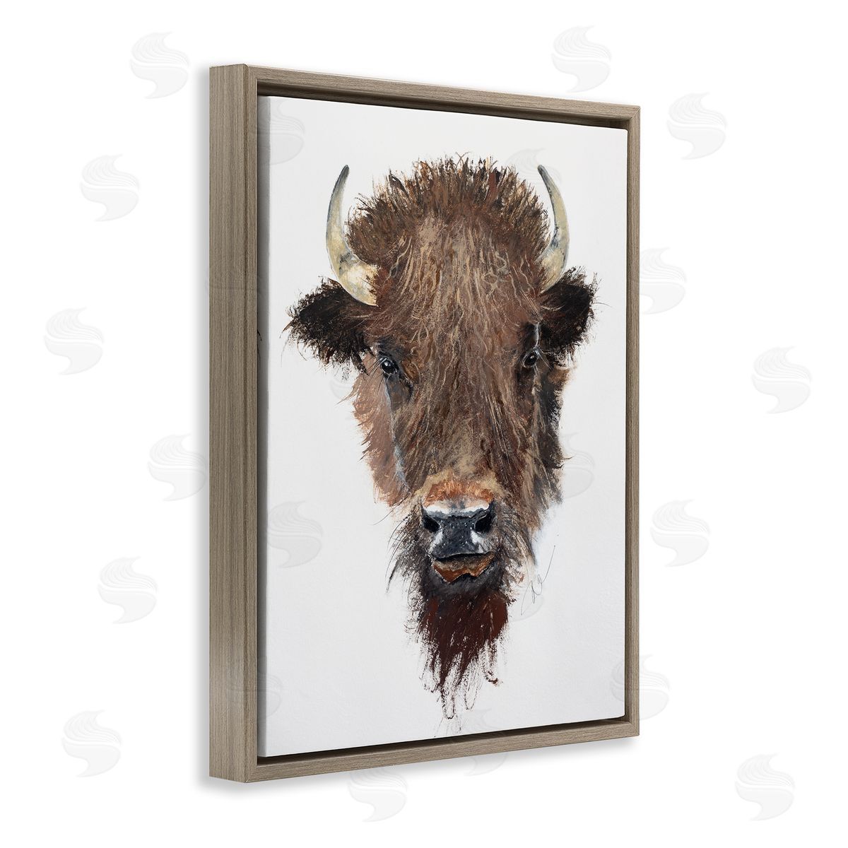 Filippo Ioco Western Bison Visage Brown Floating Frame Canvas Wall Art Print