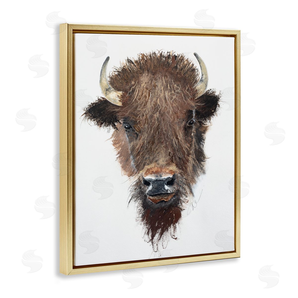 Filippo Ioco Western Bison Visage Gold Floating Frame Canvas Wall Art Print