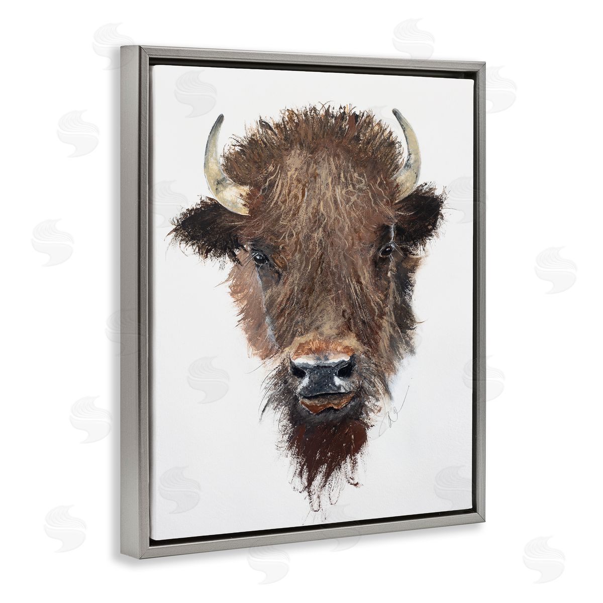 Filippo Ioco Western Bison Visage Gray Floating Frame Canvas Wall Art Print