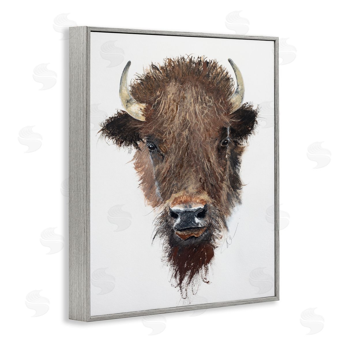 Filippo Ioco Western Bison Visage Gray Framed Giclee Wall Art Print