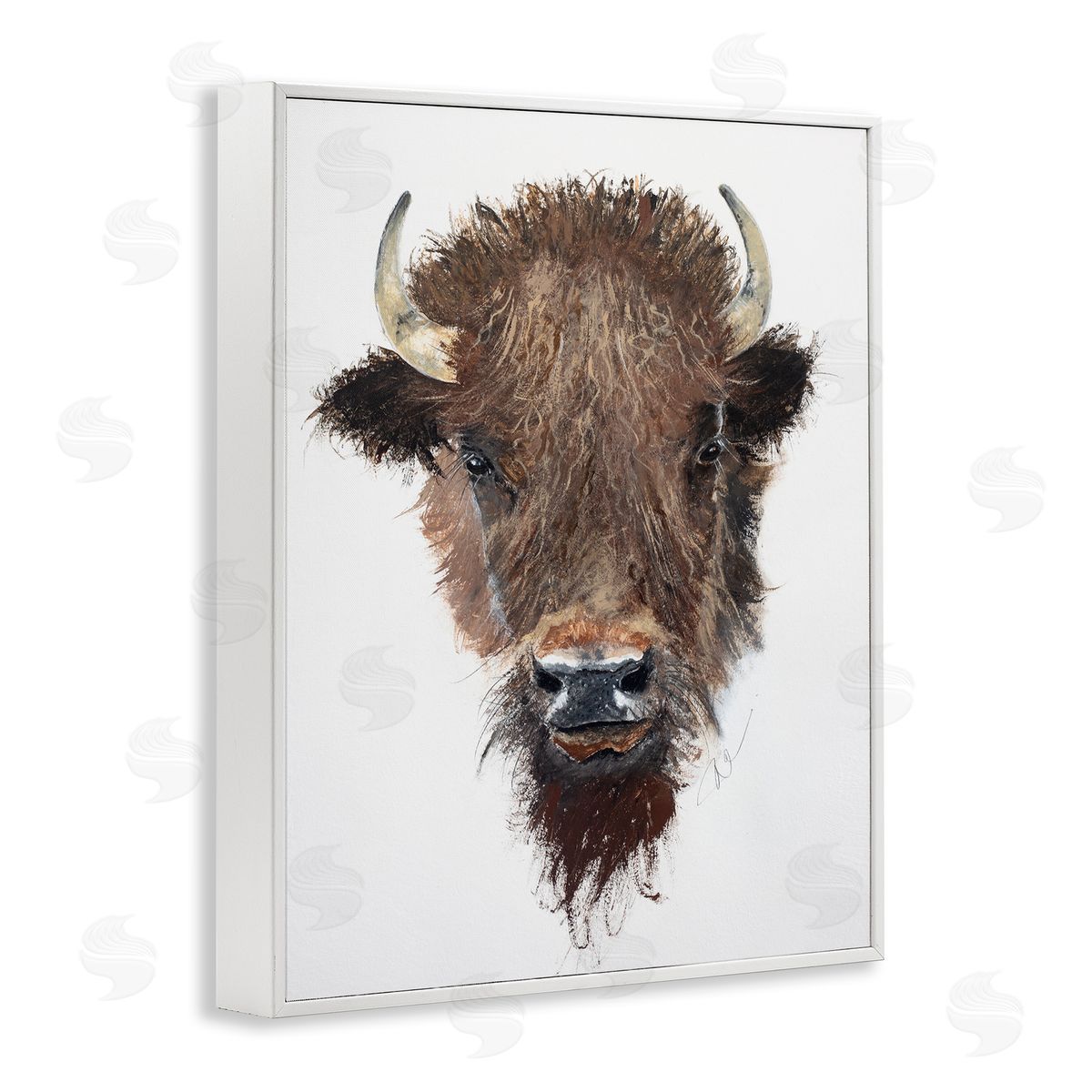 Filippo Ioco Western Bison Visage White Framed Giclee Wall Art Print