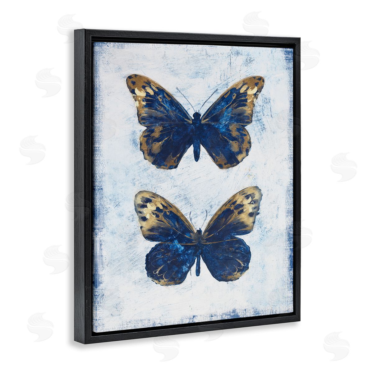 Filippo Ioco Gold & Blue Butterfly Black Floating Frame Canvas Wall Art Print