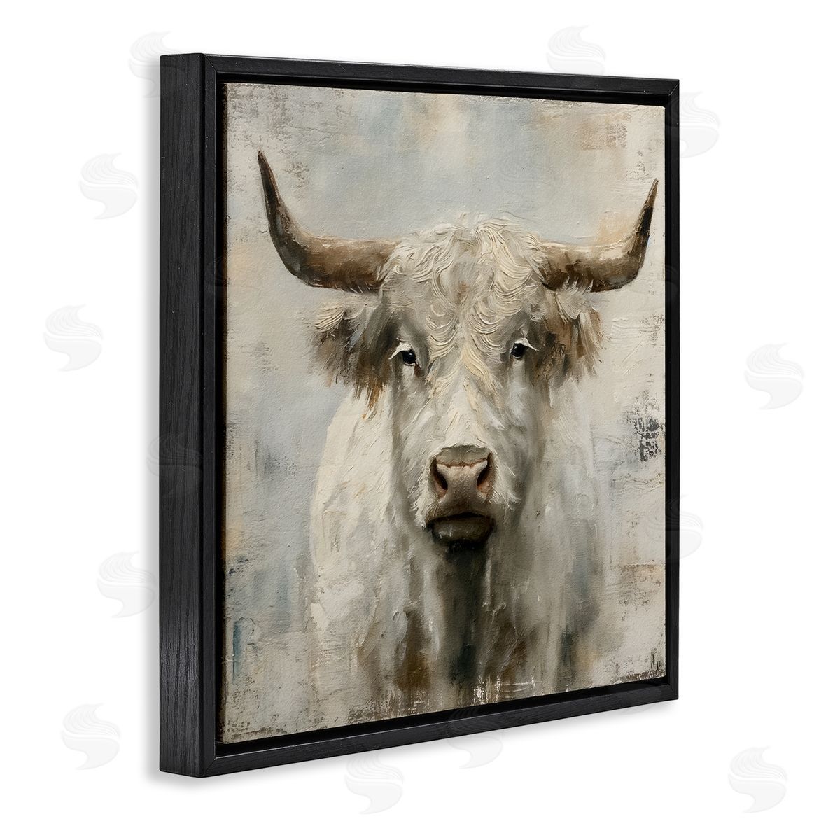Steve Hunziker Fluffy Longhorn Cattle Black Floating Frame Canvas Wall Art Print