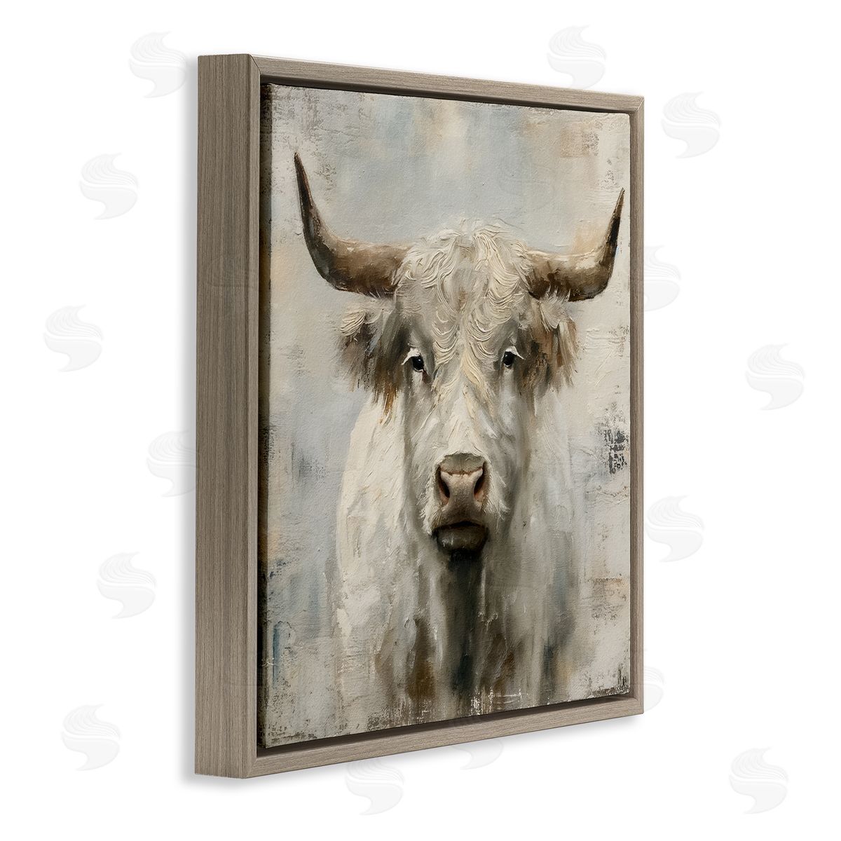 Steve Hunziker Fluffy Longhorn Cattle Brown Floating Frame Canvas Wall Art Print