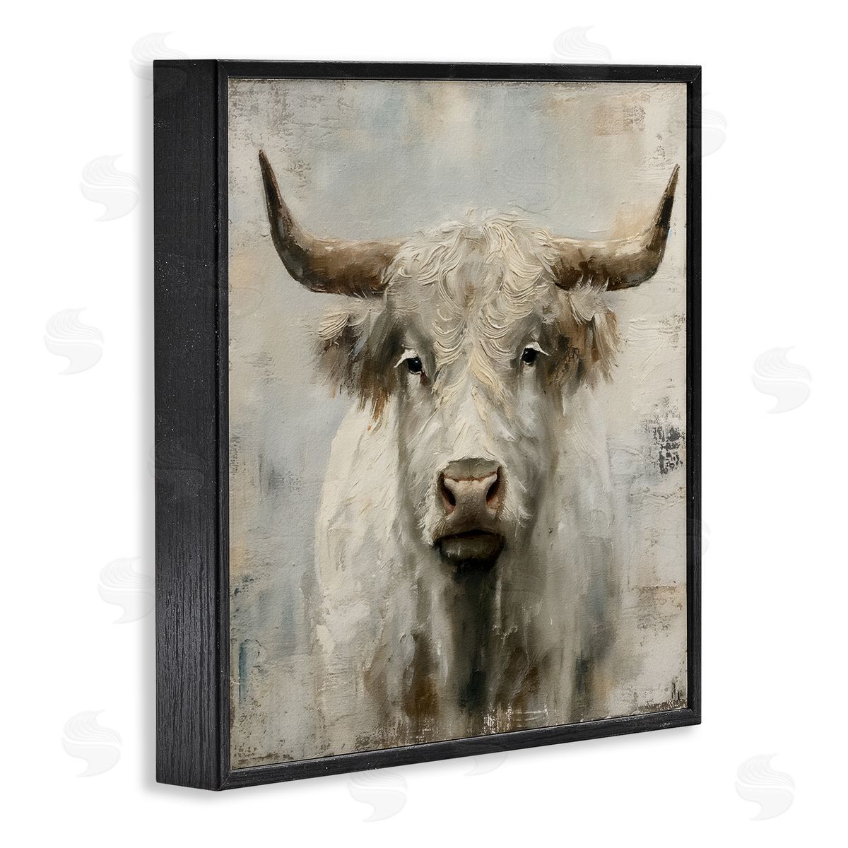 Steve Hunziker Fluffy Longhorn Cattle Black Framed Giclee Wall Art Print