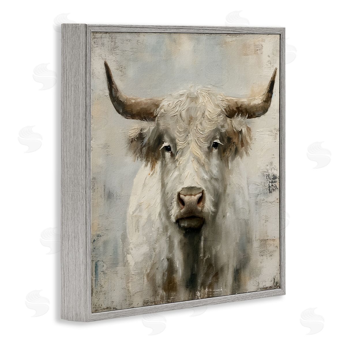 Steve Hunziker Fluffy Longhorn Cattle Gray Framed Giclee Wall Art Print