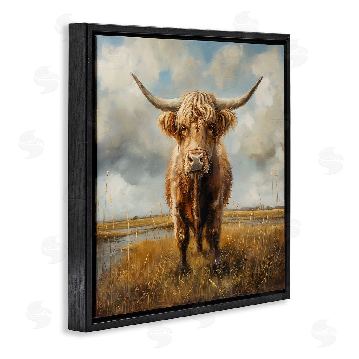 Steve Hunziker Cattle on Scenic Farm Black Floating Frame Canvas Wall Art Print