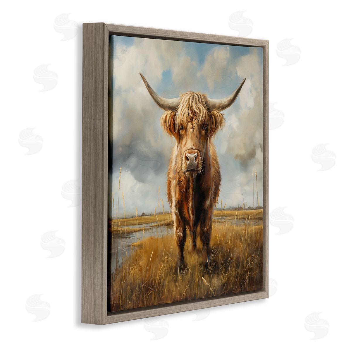 Steve Hunziker Cattle on Scenic Farm Brown Floating Frame Canvas Wall Art Print