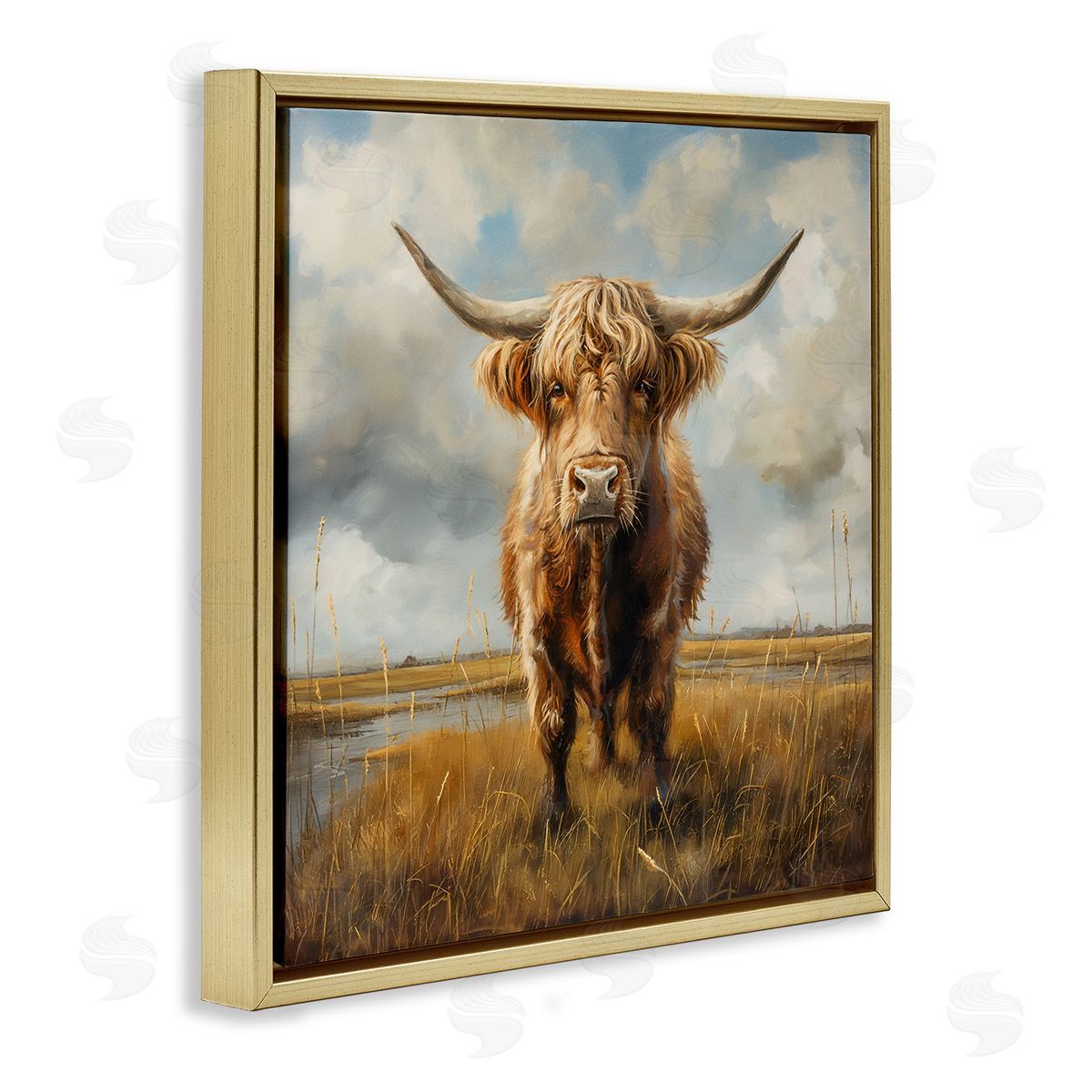 Steve Hunziker Cattle on Scenic Farm Gold Floating Frame Canvas Wall Art Print