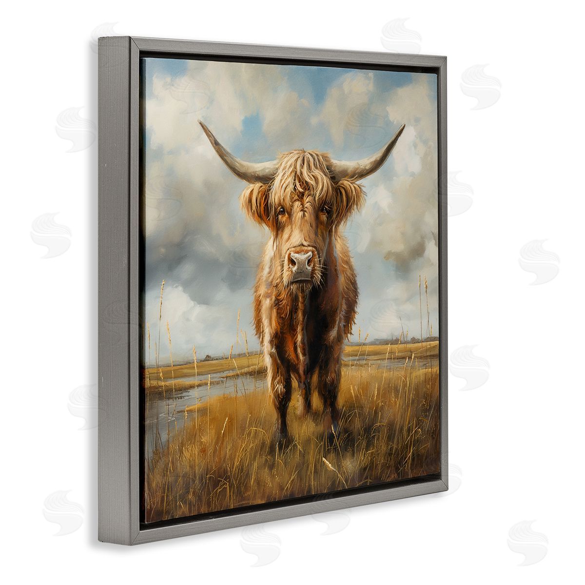 Steve Hunziker Cattle on Scenic Farm Gray Floating Frame Canvas Wall Art Print