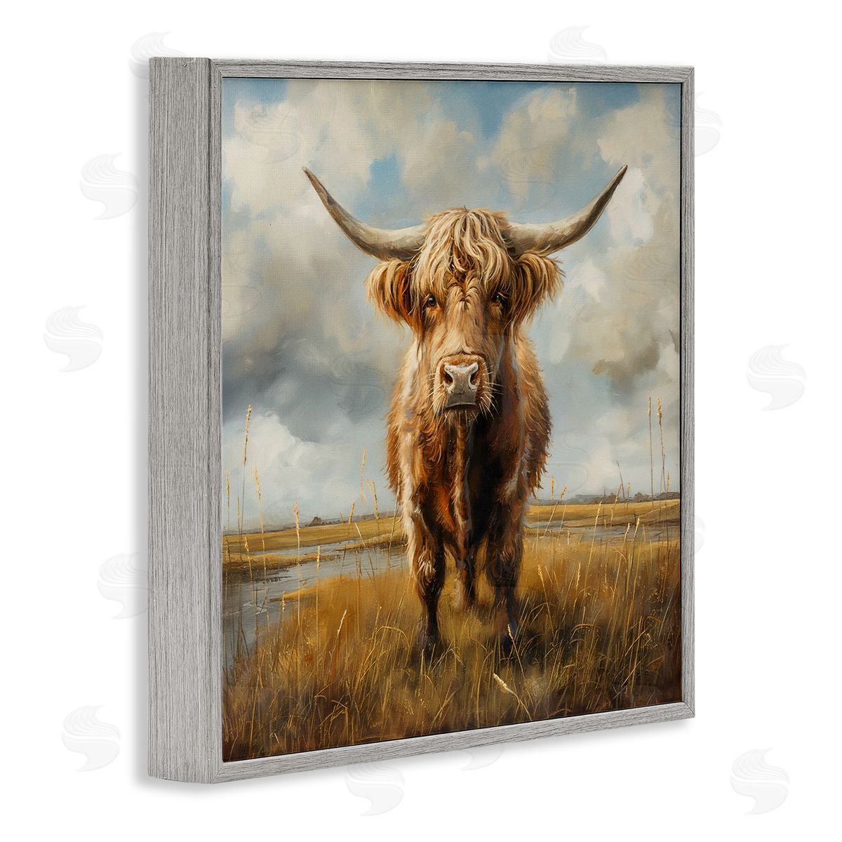Steve Hunziker Cattle on Scenic Farm Gray Framed Giclee Wall Art Print