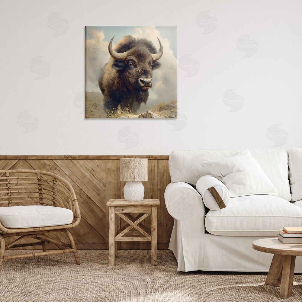 Steve Hunziker Strong Bison Horns Canvas Wall Art Print in Room