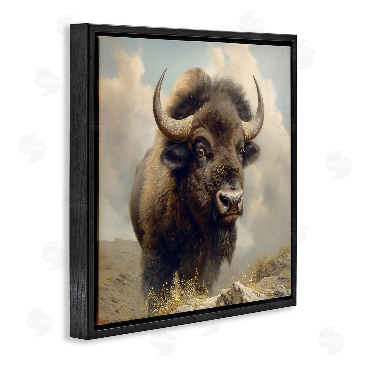Steve Hunziker Strong Bison Horns Black Floating Frame Canvas Wall Art Print