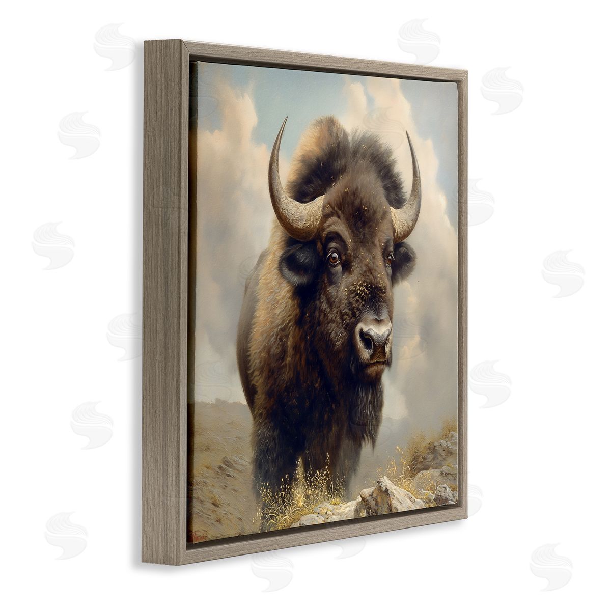 Steve Hunziker Strong Bison Horns Brown Floating Frame Canvas Wall Art Print