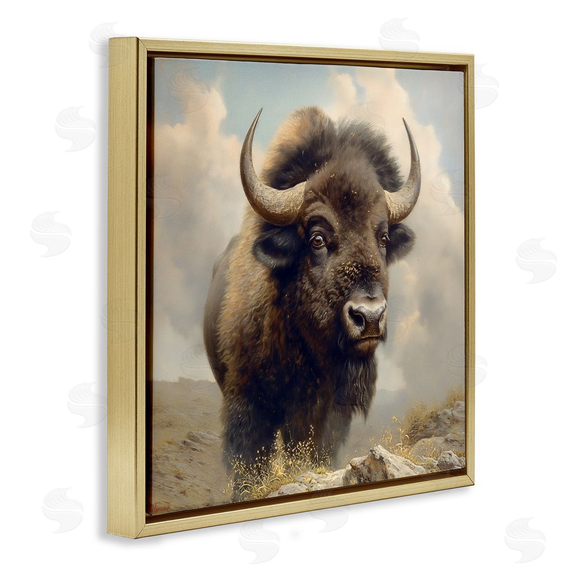 Steve Hunziker Strong Bison Horns Gold Floating Frame Canvas Wall Art Print