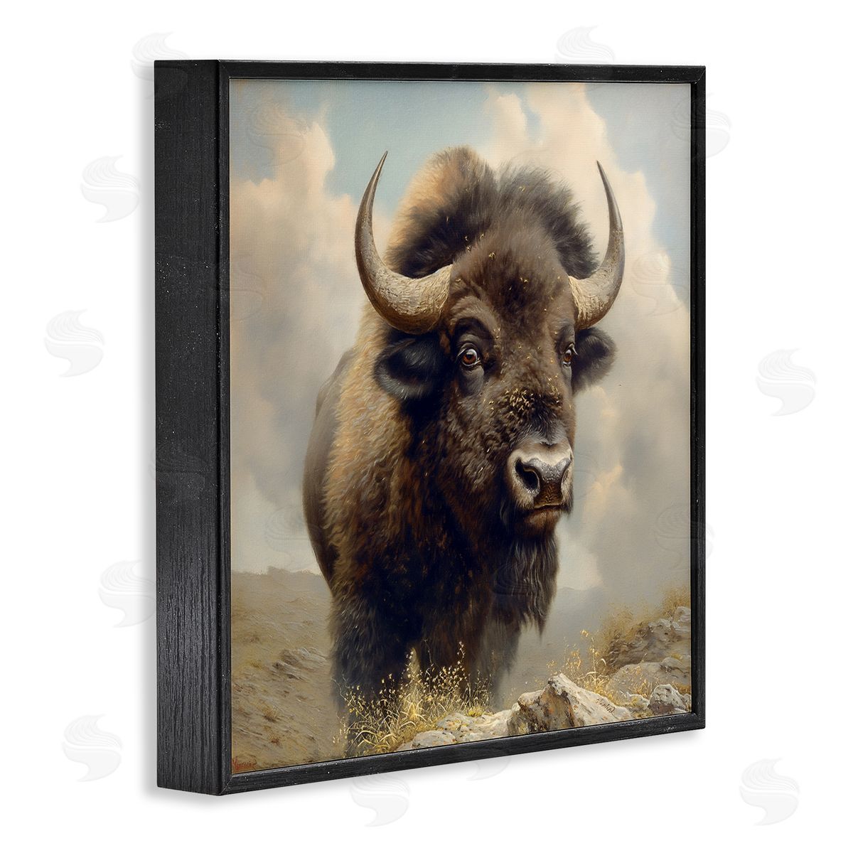 Steve Hunziker Strong Bison Horns Black Framed Giclee Wall Art Print