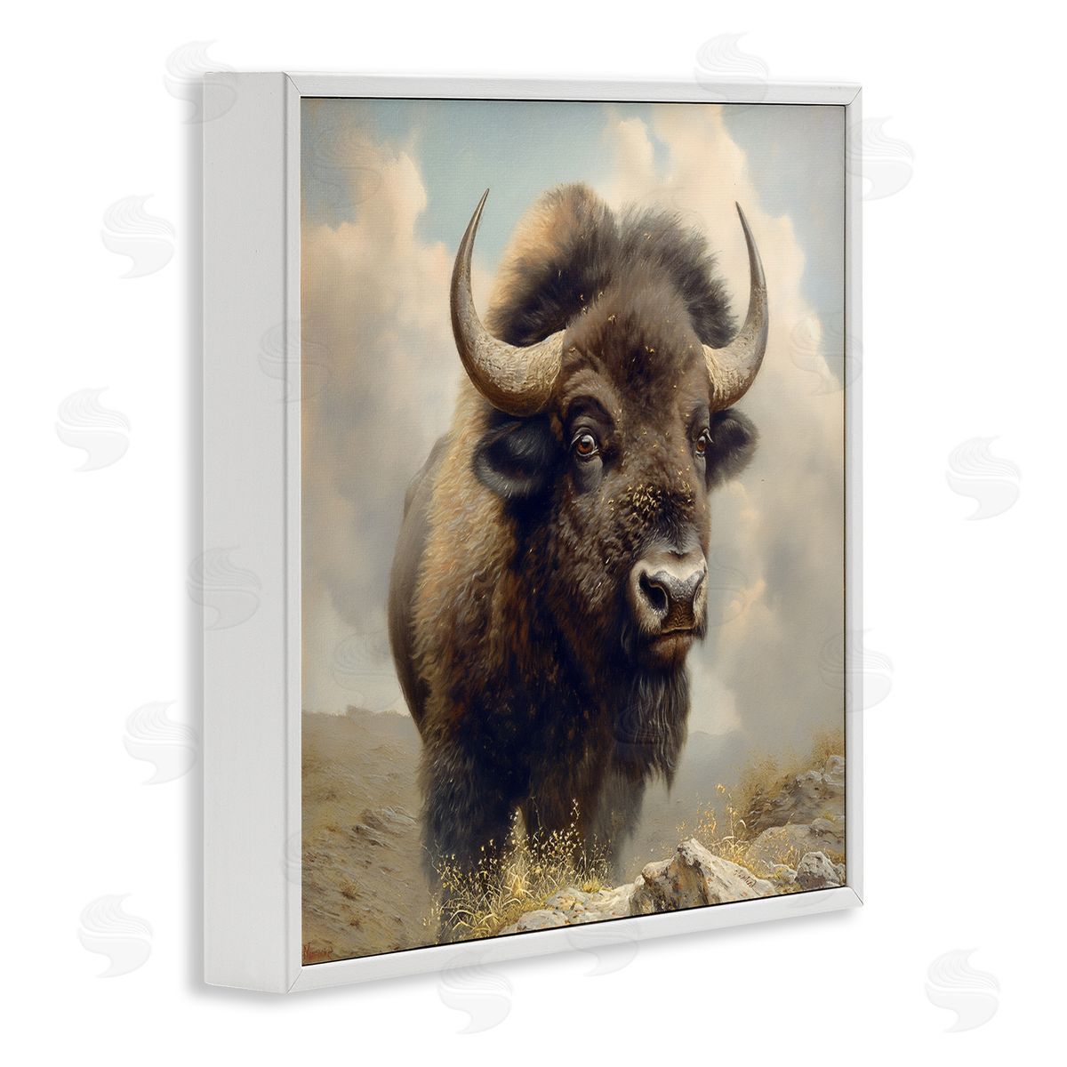Steve Hunziker Strong Bison Horns White Framed Giclee Wall Art Print