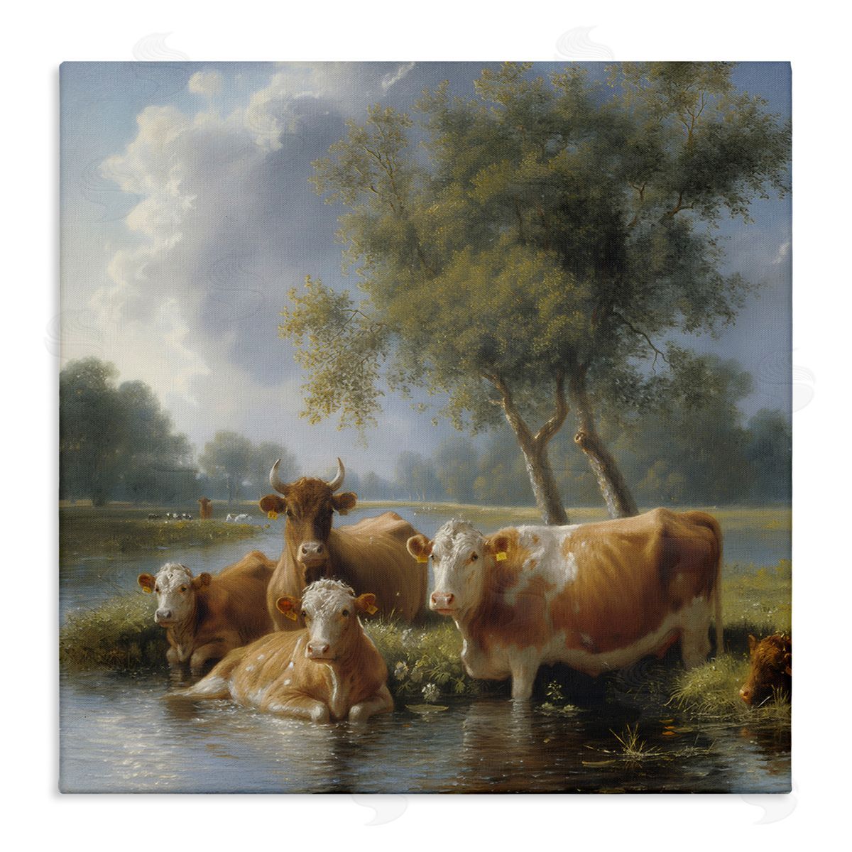 Steve Hunziker Cow Family Charming Scene Canvas Wall Art Print