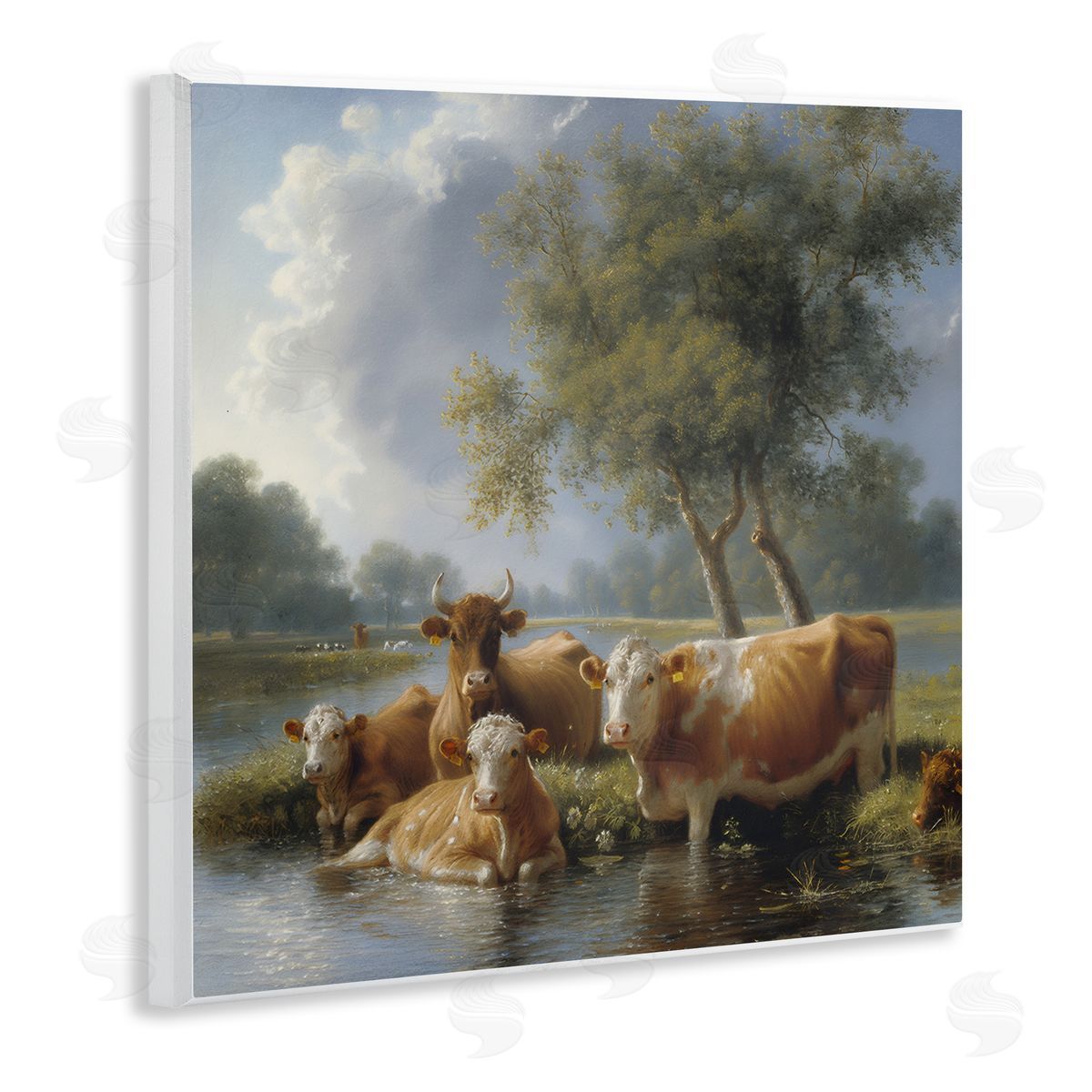 Steve Hunziker Cow Family Charming Scene Wooden Wall Plaque Art Print