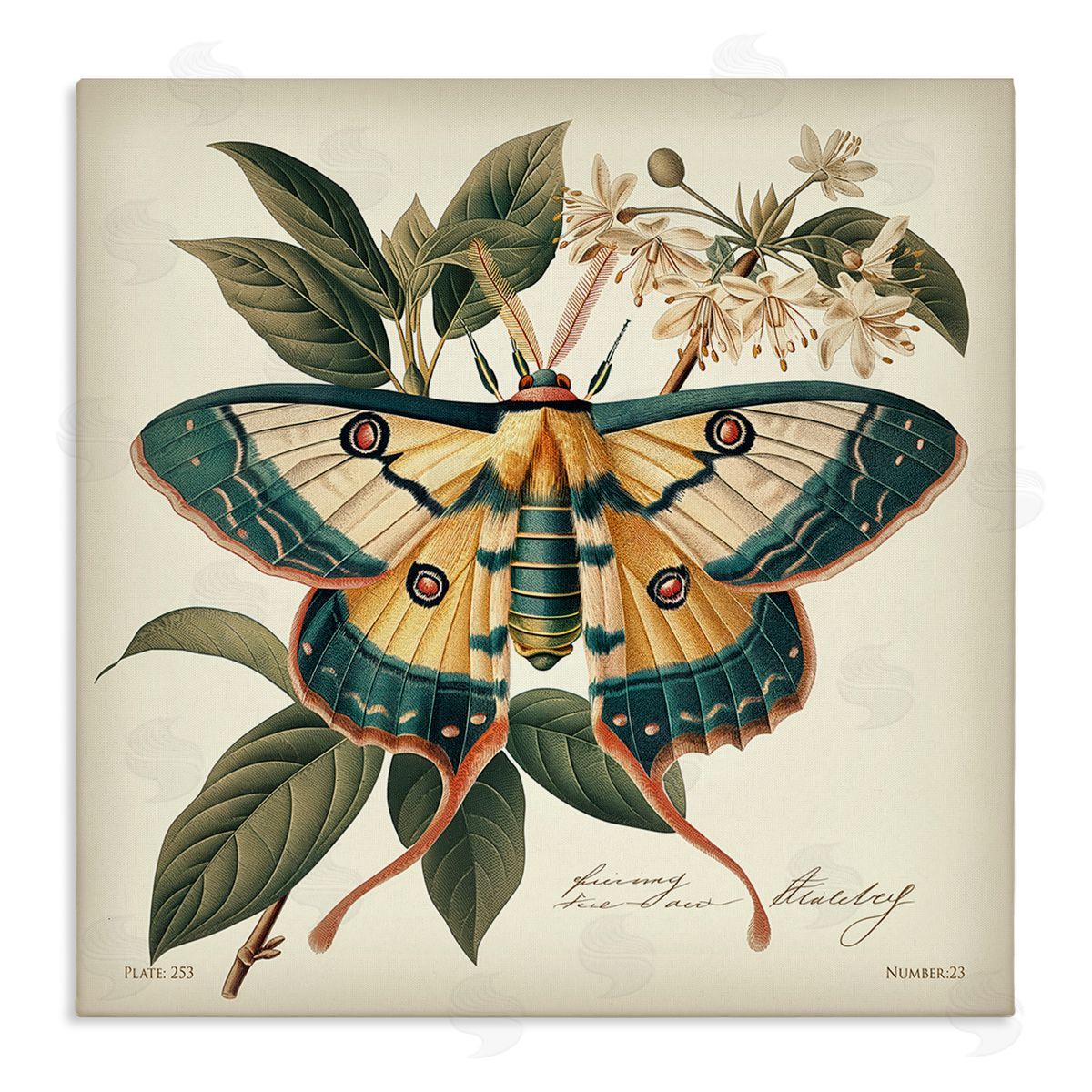 Steve Hunziker Vintage Moth & Plant Study Canvas Wall Art Print