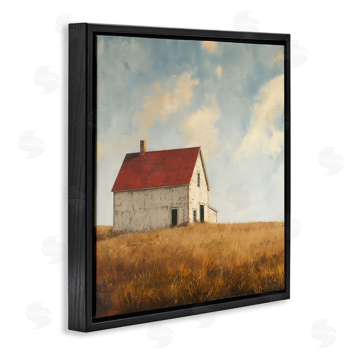 Steve Hunziker Barren Farmland Barn Black Floating Frame Canvas Wall Art Print