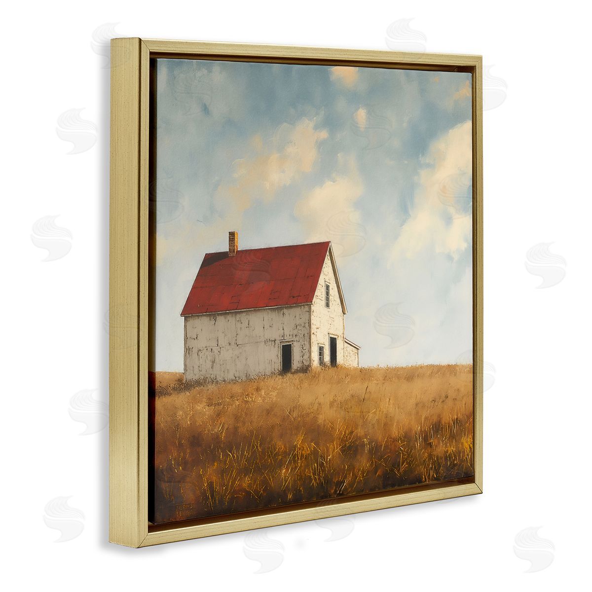 Steve Hunziker Barren Farmland Barn Gold Floating Frame Canvas Wall Art Print