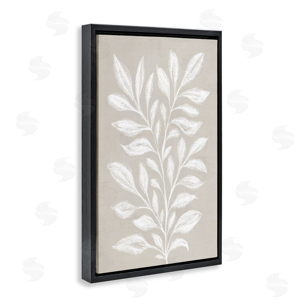 Martina Pavlova Chalk Sketch Leaves Black Floating Frame Canvas Wall Art Print