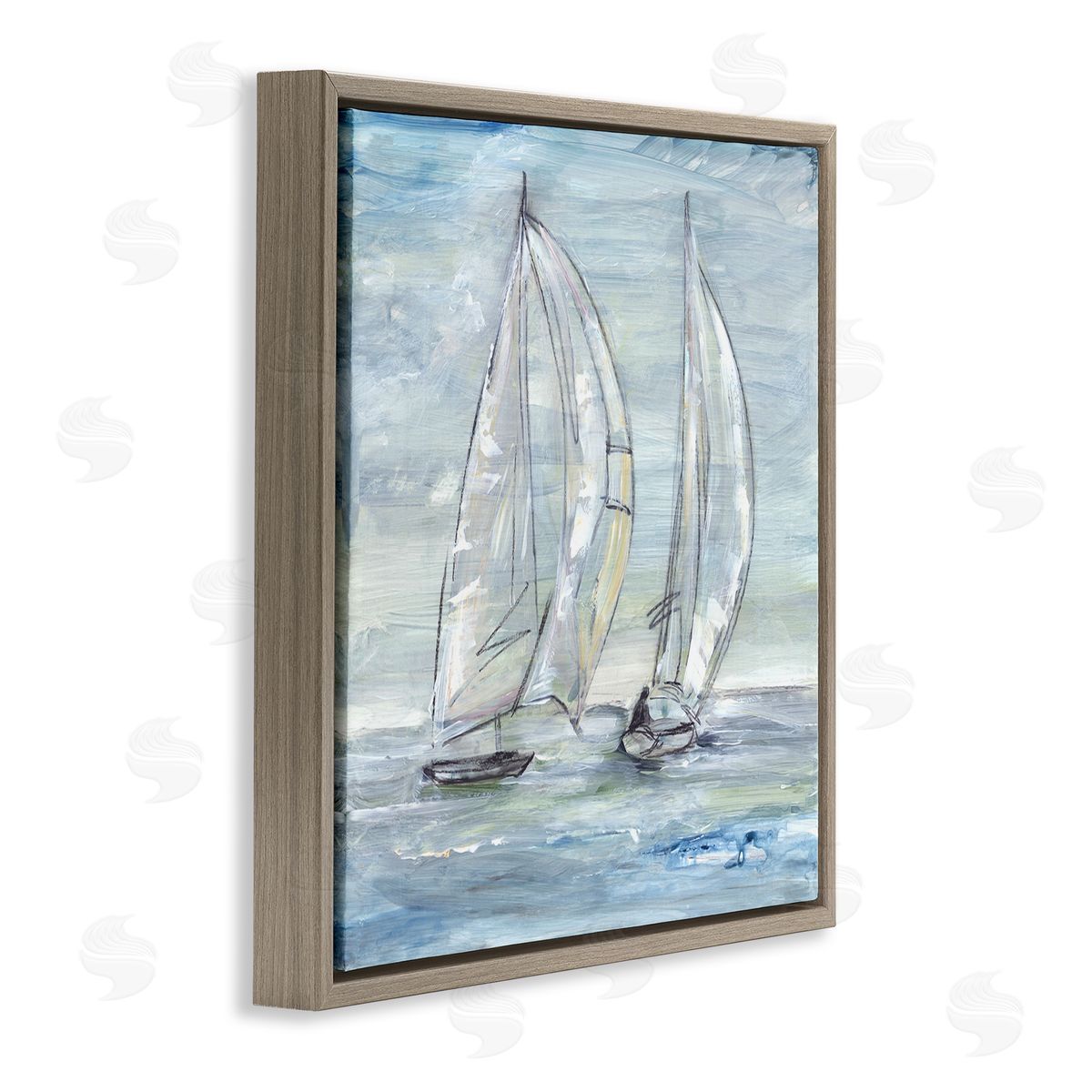 Lera Windswept Sailboat Duo Brown Floating Frame Canvas Wall Art Print