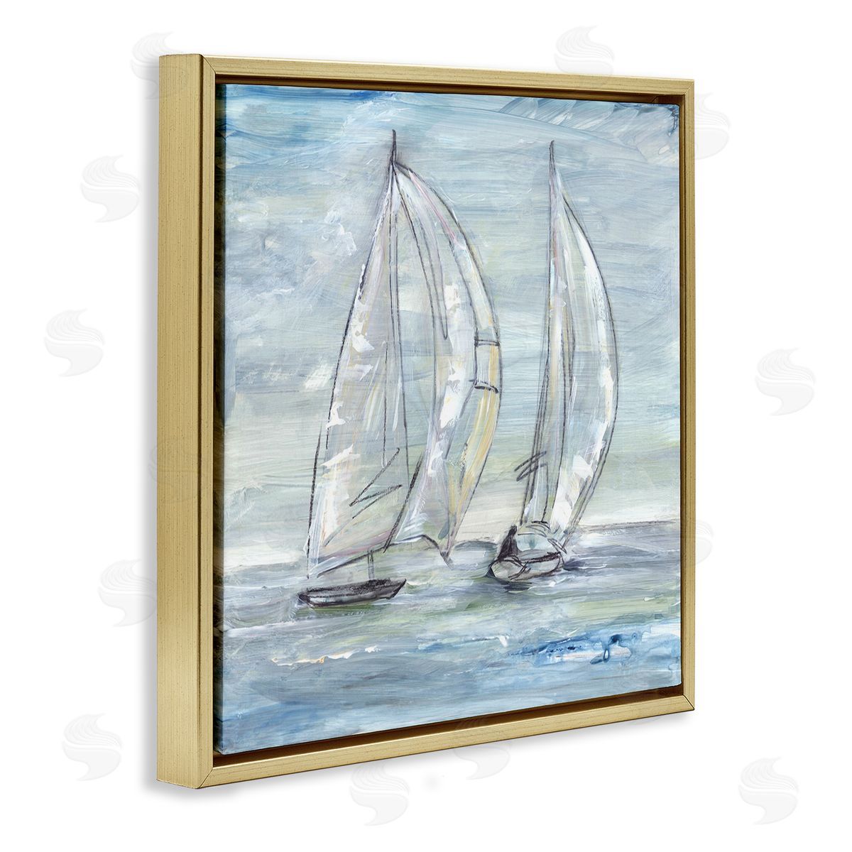 Lera Windswept Sailboat Duo Gold Floating Frame Canvas Wall Art Print