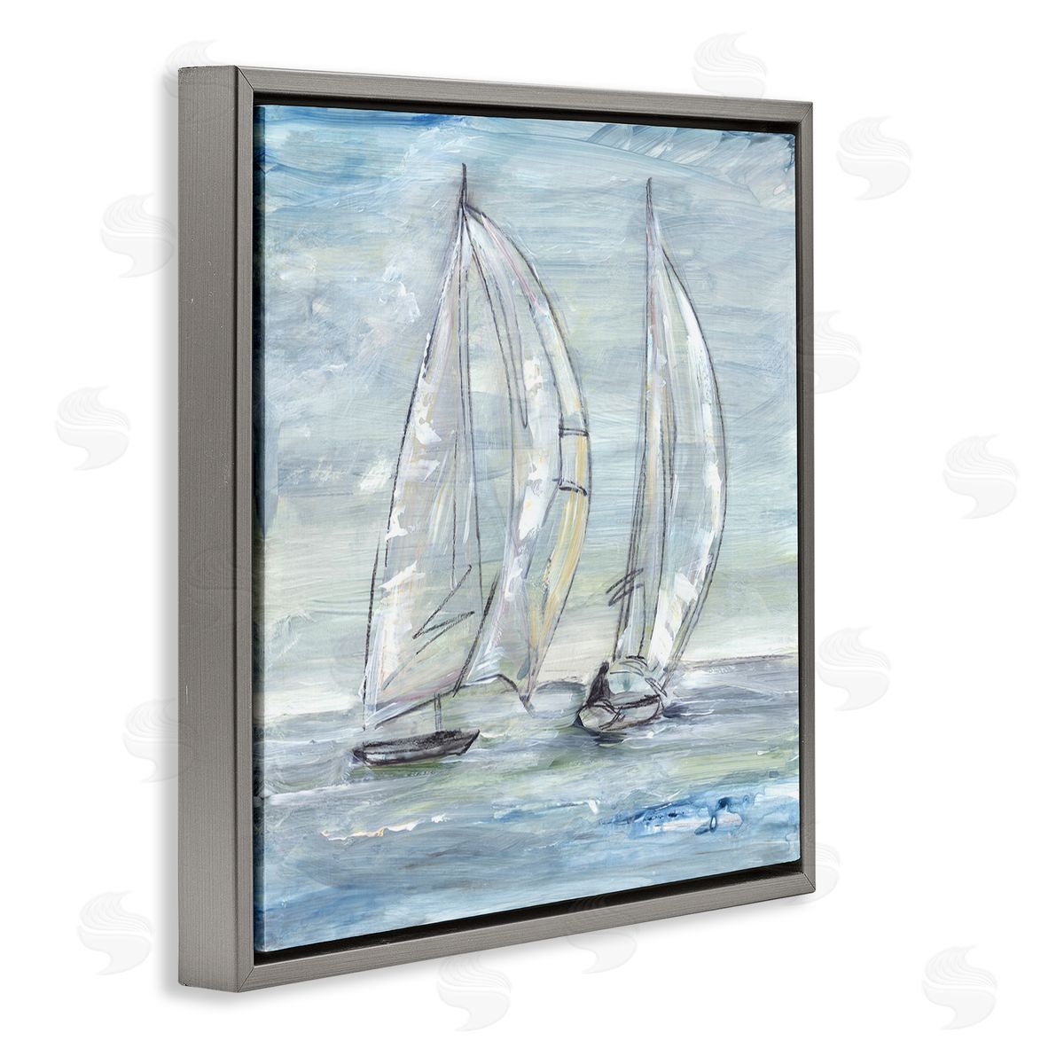 Lera Windswept Sailboat Duo Gray Floating Frame Canvas Wall Art Print